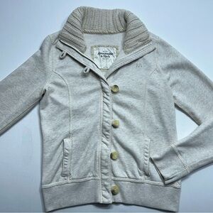 Abercrombie & Fitch Zip Sweater Womens Size Large Wool Blend Knit Collar Beige